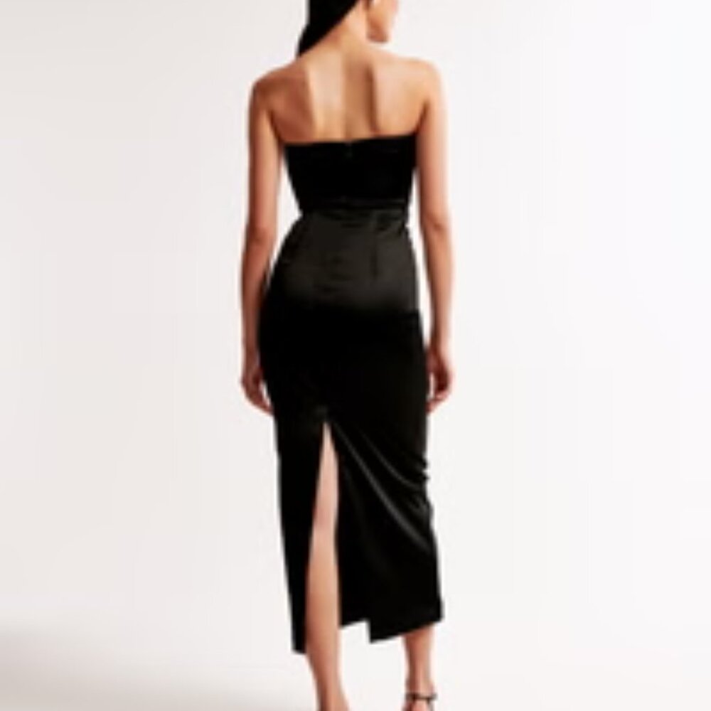 Abercrombie & Fitch Women's Black Satin Sculpt Strapless Maxi Dress L - Picture 2 of 7